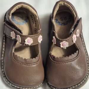 Adorable Brown Kids Dress Shoes with Pink Details